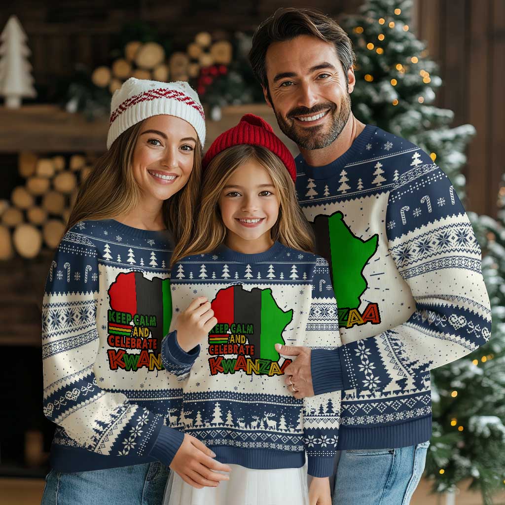 Keep Calm And Celebrate Kwanzaa Ugly Christmas Sweater Black Holiday African American Christmas TS11 Navy Print Your Wear