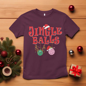 Funny Christmas Pickleball T Shirt Jingle Balls Reindeer Santa Hat Ball TS11 Maroon Print Your Wear