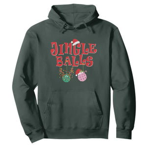 Funny Christmas Pickleball Hoodie Jingle Balls Reindeer Santa Hat Ball TS11 Dark Forest Green Print Your Wear