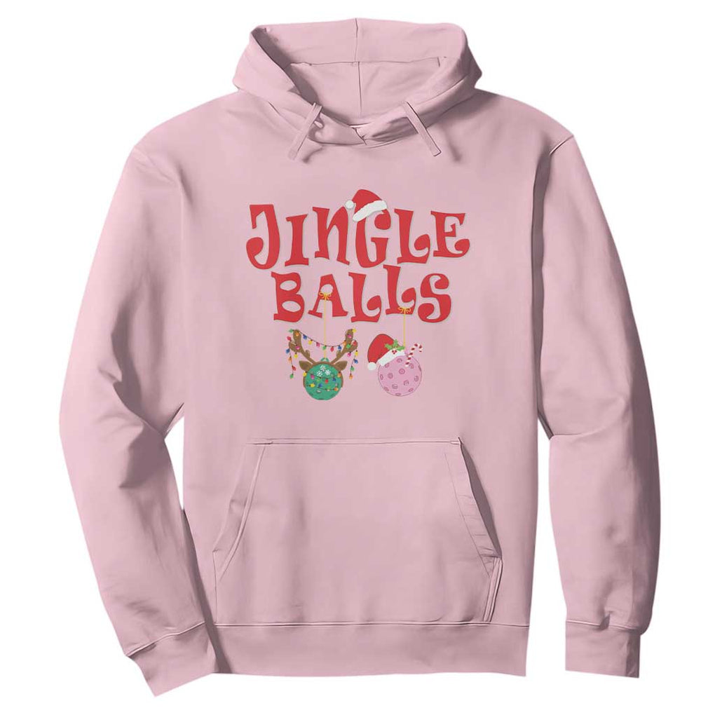 Funny Christmas Pickleball Hoodie Jingle Balls Reindeer Santa Hat Ball TS11 Light Pink Print Your Wear