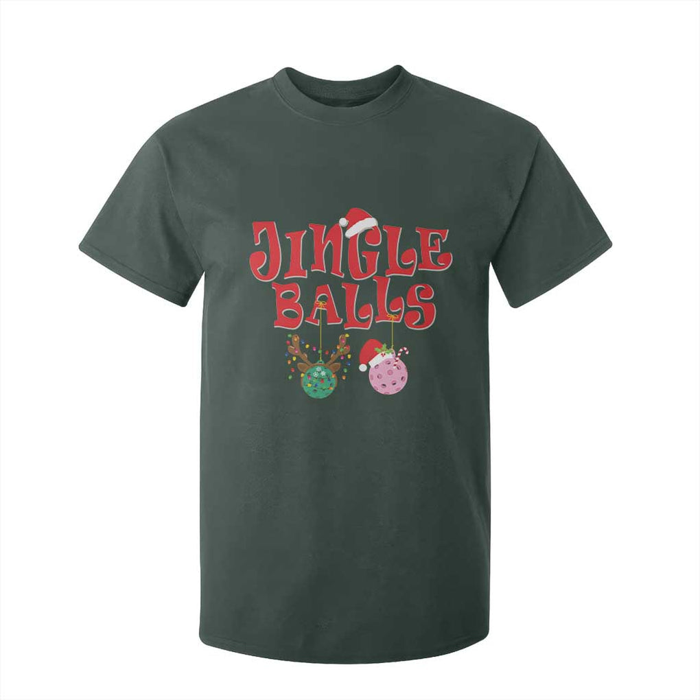 Funny Christmas Pickleball T Shirt For Kid Jingle Balls Reindeer Santa Hat Ball TS11 Dark Forest Green Print Your Wear