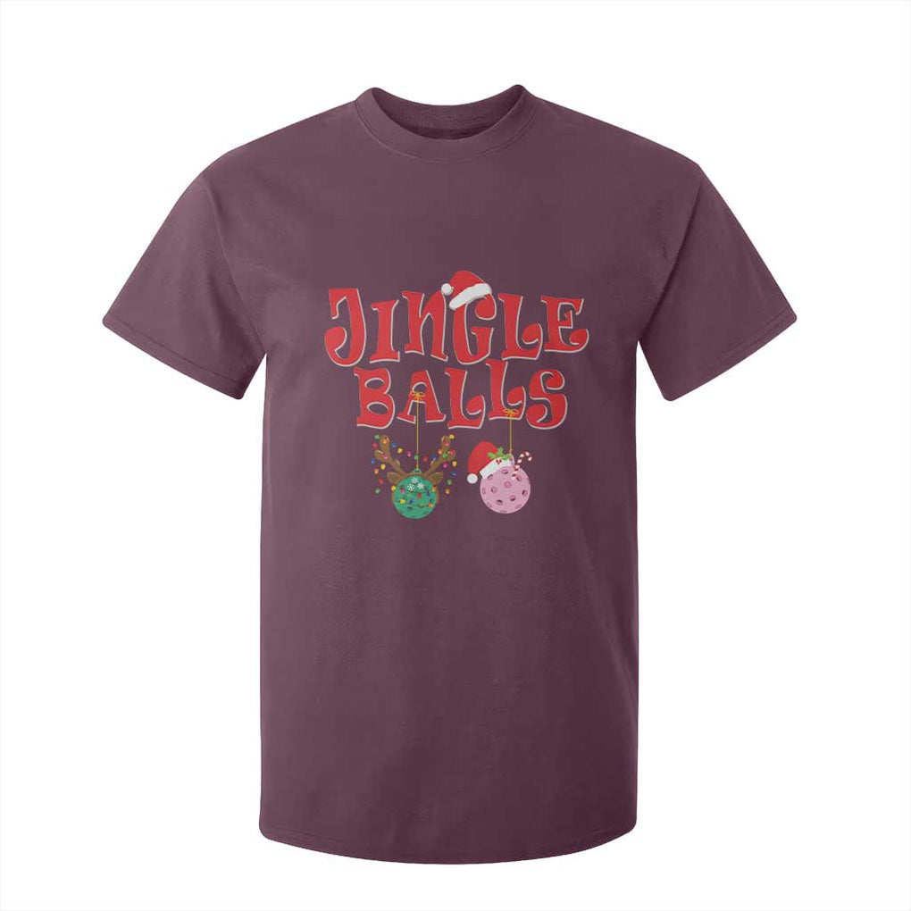 Funny Christmas Pickleball T Shirt For Kid Jingle Balls Reindeer Santa Hat Ball TS11 Maroon Print Your Wear