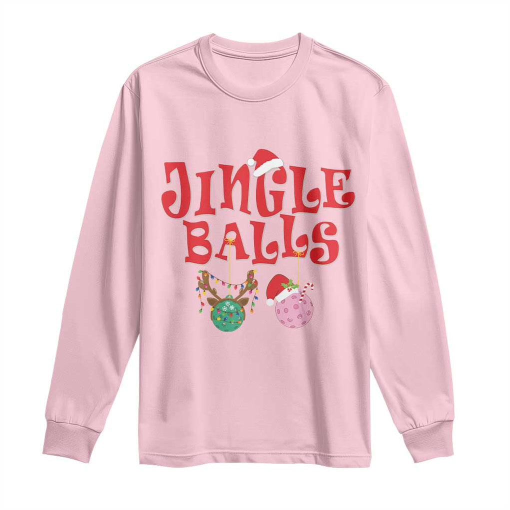 Funny Christmas Pickleball Long Sleeve Shirt Jingle Balls Reindeer Santa Hat Ball TS11 Light Pink Print Your Wear