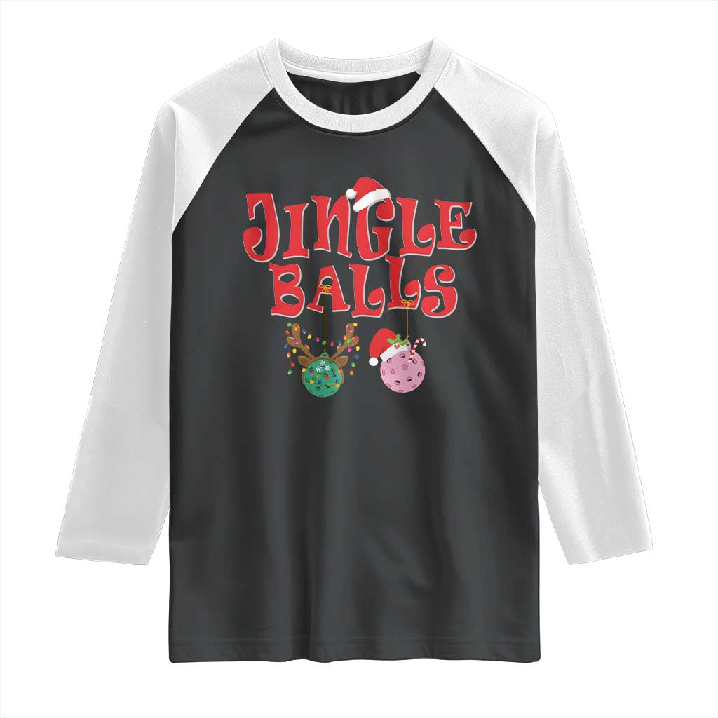 Funny Christmas Pickleball Raglan Shirt Jingle Balls Reindeer Santa Hat Ball TS11 Black White Print Your Wear