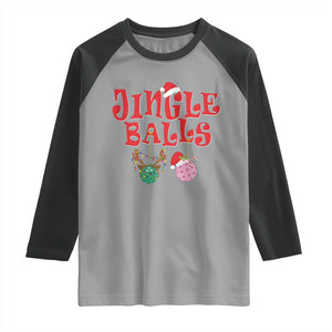 Funny Christmas Pickleball Raglan Shirt Jingle Balls Reindeer Santa Hat Ball TS11 Sport Gray Black Print Your Wear