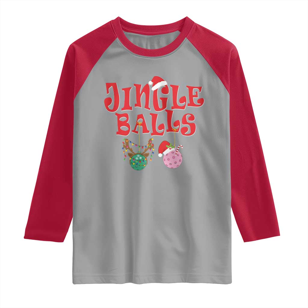 Funny Christmas Pickleball Raglan Shirt Jingle Balls Reindeer Santa Hat Ball TS11 Sport Gray Red Print Your Wear