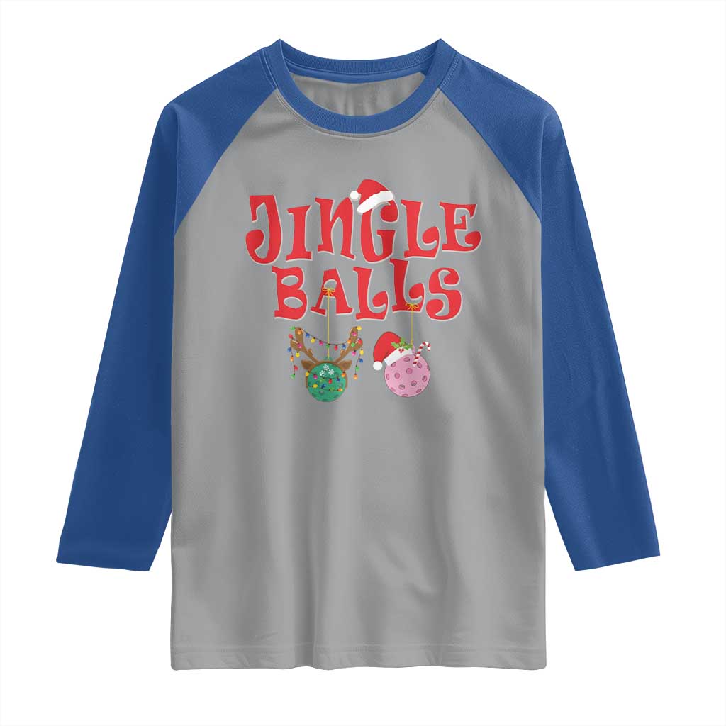 Funny Christmas Pickleball Raglan Shirt Jingle Balls Reindeer Santa Hat Ball TS11 Sport Gray Royal Print Your Wear