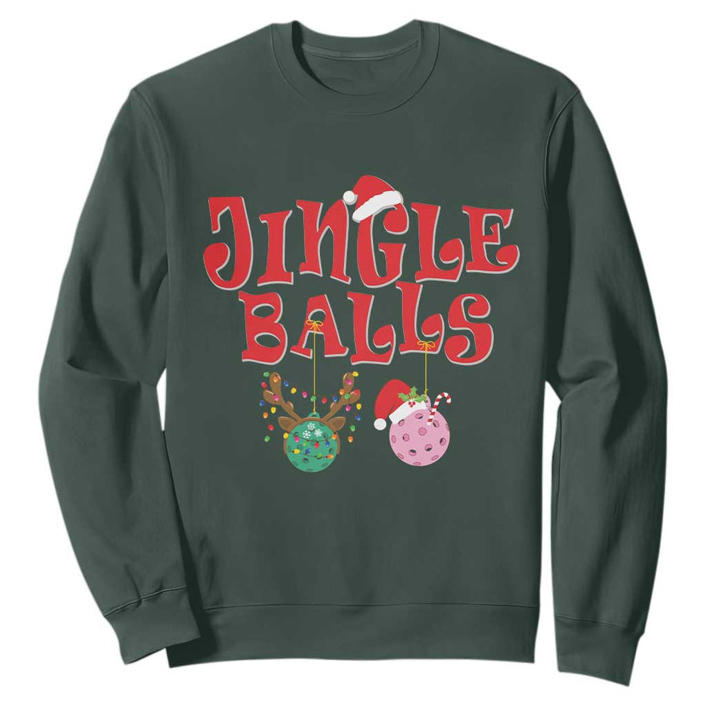 Funny Christmas Pickleball Sweatshirt Jingle Balls Reindeer Santa Hat Ball TS11 Dark Forest Green Print Your Wear
