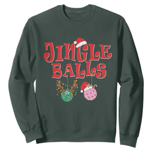 Funny Christmas Pickleball Sweatshirt Jingle Balls Reindeer Santa Hat Ball TS11 Dark Forest Green Print Your Wear