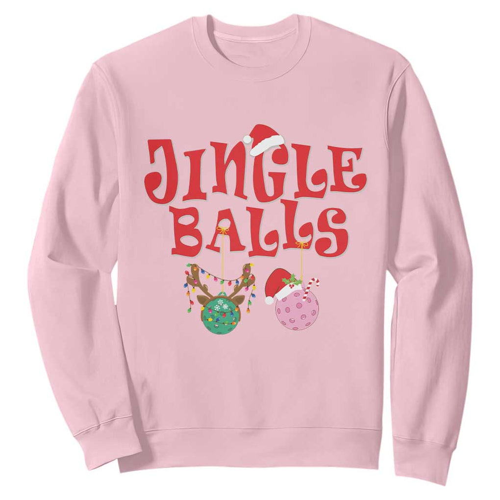 Funny Christmas Pickleball Sweatshirt Jingle Balls Reindeer Santa Hat Ball TS11 Light Pink Print Your Wear