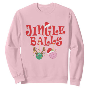Funny Christmas Pickleball Sweatshirt Jingle Balls Reindeer Santa Hat Ball TS11 Light Pink Print Your Wear