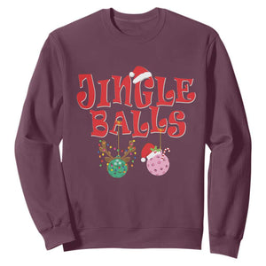 Funny Christmas Pickleball Sweatshirt Jingle Balls Reindeer Santa Hat Ball TS11 Maroon Print Your Wear