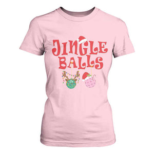 Funny Christmas Pickleball T Shirt For Women Jingle Balls Reindeer Santa Hat Ball TS11 Light Pink Print Your Wear