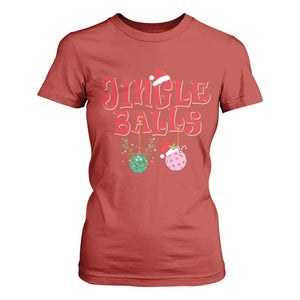 Funny Christmas Pickleball T Shirt For Women Jingle Balls Reindeer Santa Hat Ball TS11 Red Print Your Wear