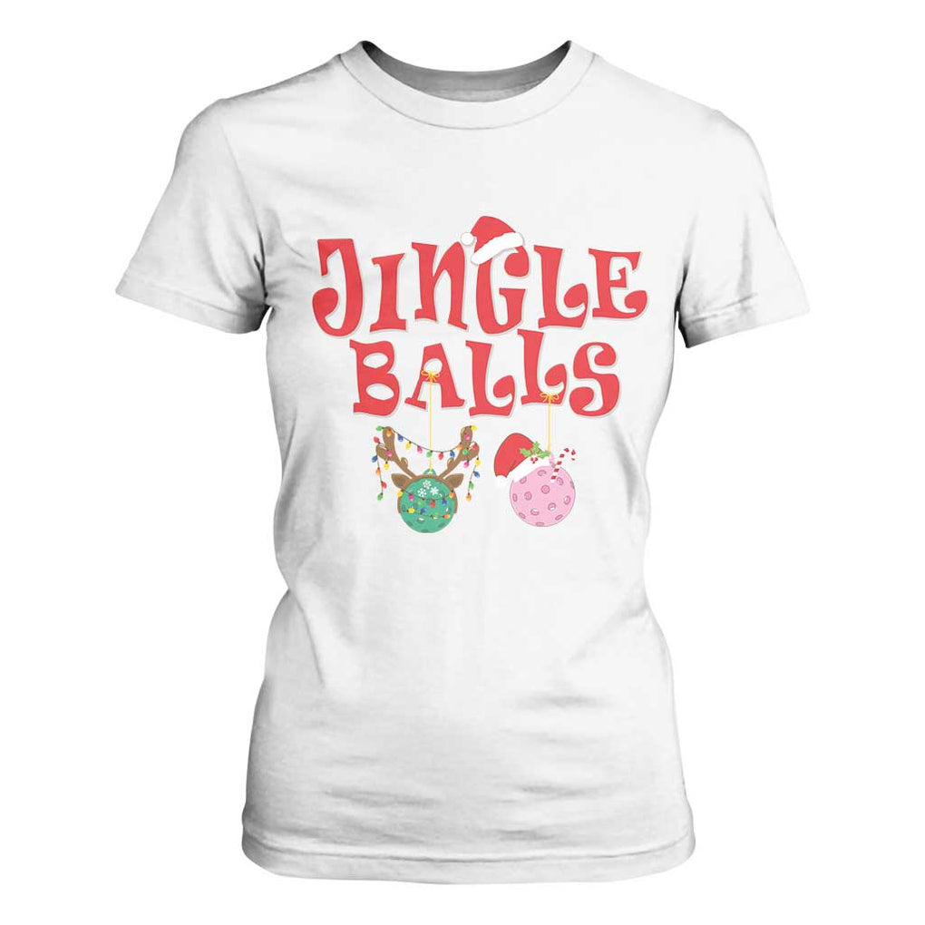 Funny Christmas Pickleball T Shirt For Women Jingle Balls Reindeer Santa Hat Ball TS11 White Print Your Wear