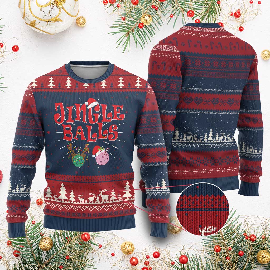 Funny Xmas Pickleball Ugly Christmas Sweater Jingle Balls Reindeer Santa Hat Ball TS11 Burgundy Print Your Wear