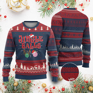 Funny Xmas Pickleball Ugly Christmas Sweater Jingle Balls Reindeer Santa Hat Ball TS11 Burgundy Print Your Wear