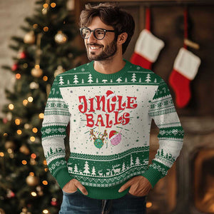 Funny Xmas Pickleball Ugly Christmas Sweater Jingle Balls Reindeer Santa Hat Ball TS11 Green Print Your Wear