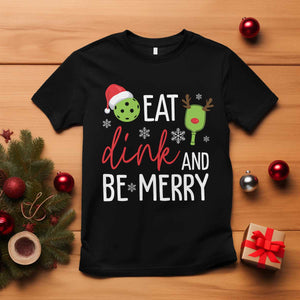 Funny Christmas Pickleball T Shirt Eat Dink And Be Merry TS11 Black Print Your Wear