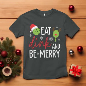 Funny Christmas Pickleball T Shirt Eat Dink And Be Merry TS11 Dark Heather Print Your Wear