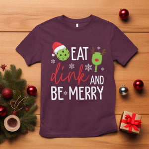 Funny Christmas Pickleball T Shirt Eat Dink And Be Merry TS11 Maroon Print Your Wear