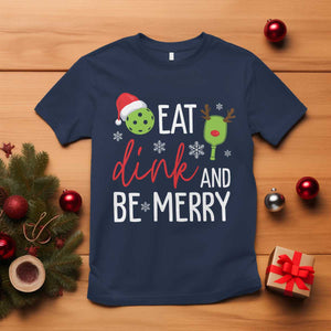 Funny Christmas Pickleball T Shirt Eat Dink And Be Merry TS11 Navy Print Your Wear