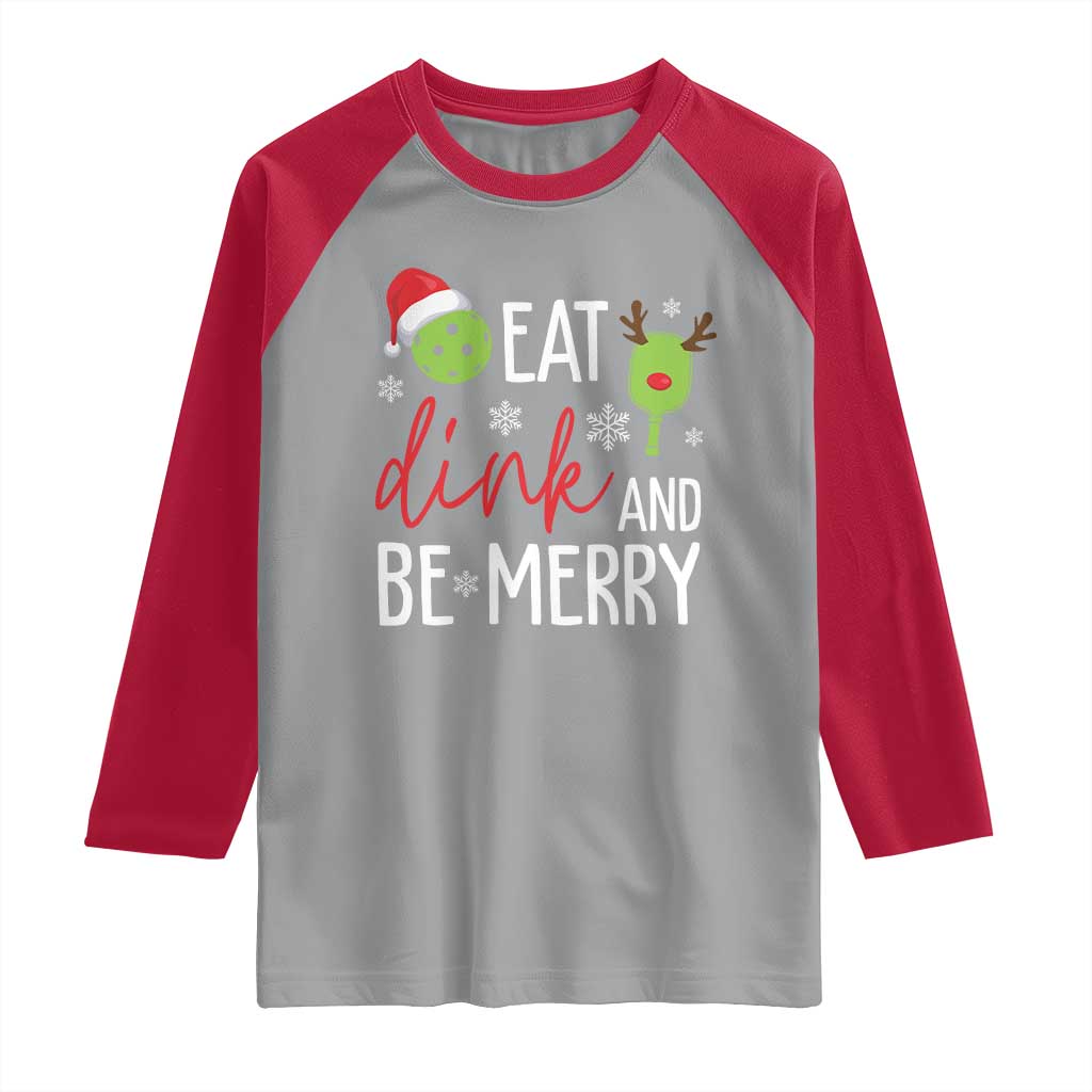 Funny Christmas Pickleball Raglan Shirt Eat Dink And Be Merry TS11 Sport Gray Red Print Your Wear