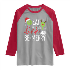 Funny Christmas Pickleball Raglan Shirt Eat Dink And Be Merry TS11 Sport Gray Red Print Your Wear