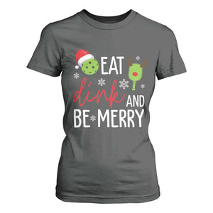 Funny Christmas Pickleball T Shirt For Women Eat Dink And Be Merry TS11 Dark Heather Print Your Wear