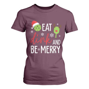 Funny Christmas Pickleball T Shirt For Women Eat Dink And Be Merry TS11 Maroon Print Your Wear