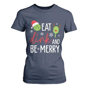 Funny Christmas Pickleball T Shirt For Women Eat Dink And Be Merry TS11 Navy Print Your Wear