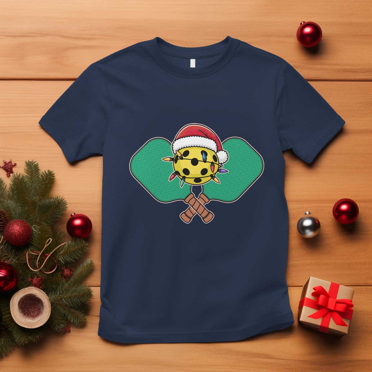 Funny Christmas Pickleball Holiday Santa Hat T Shirt TS11 Navy Print Your Wear