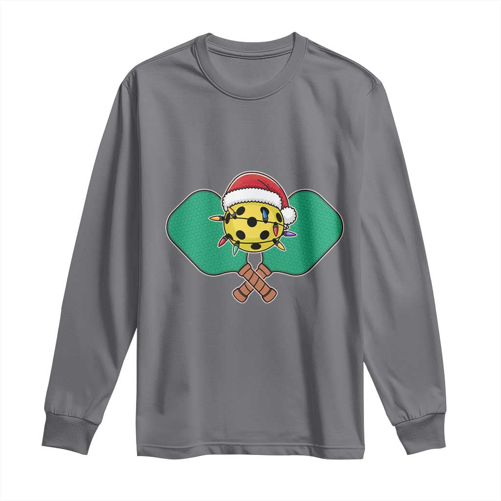 Funny Christmas Pickleball Holiday Santa Hat Long Sleeve Shirt TS11 Charcoal Print Your Wear
