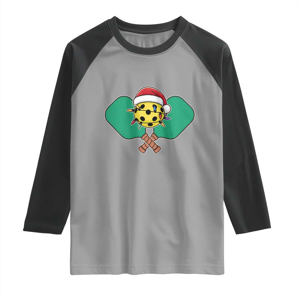 Funny Christmas Pickleball Holiday Santa Hat Raglan Shirt TS11 Sport Gray Black Print Your Wear