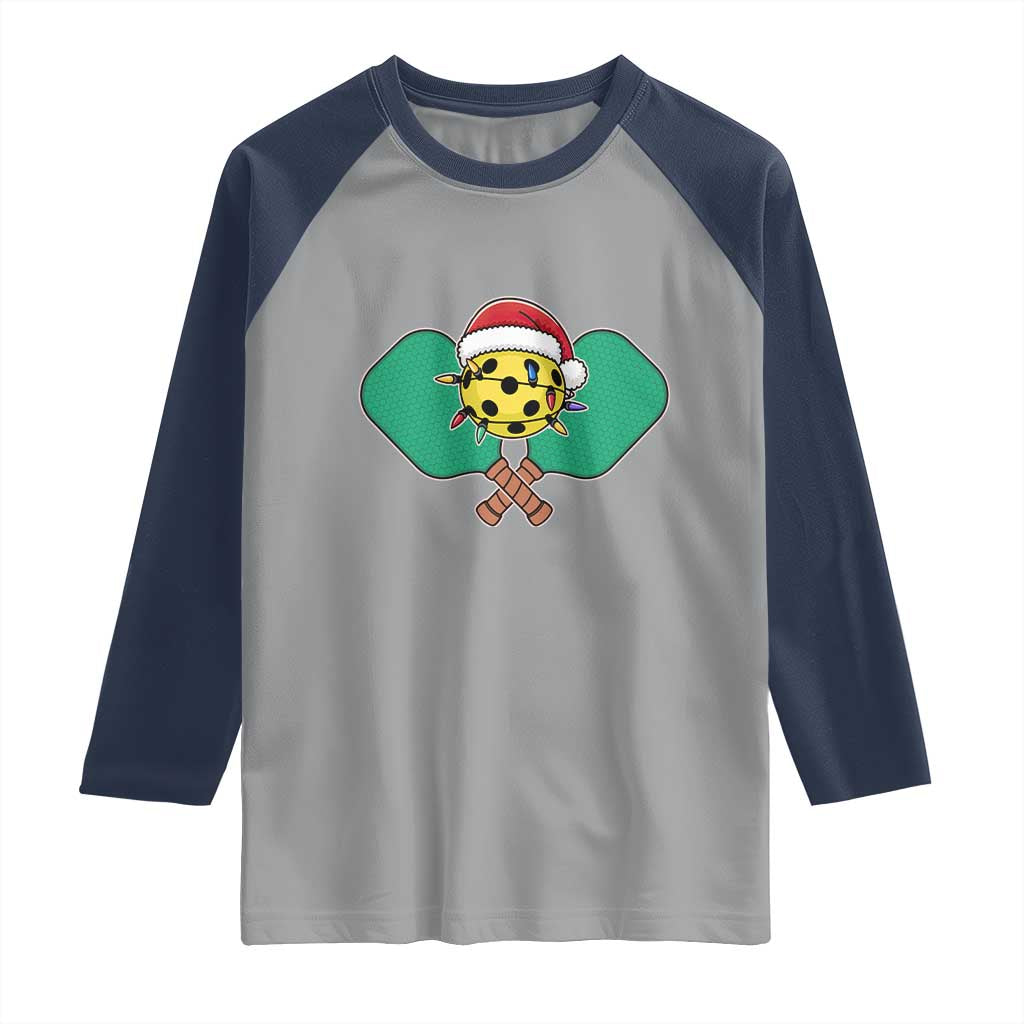 Funny Christmas Pickleball Holiday Santa Hat Raglan Shirt TS11 Sport Gray Navy Print Your Wear