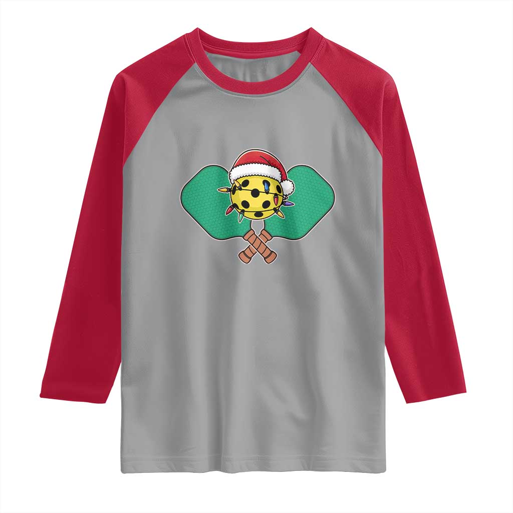 Funny Christmas Pickleball Holiday Santa Hat Raglan Shirt TS11 Sport Gray Red Print Your Wear