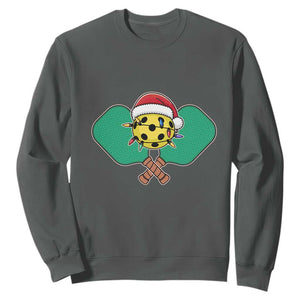 Funny Christmas Pickleball Holiday Santa Hat Sweatshirt TS11 Dark Heather Print Your Wear