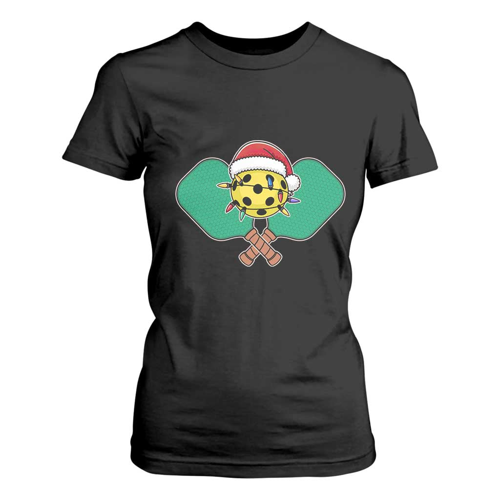Funny Christmas Pickleball Holiday Santa Hat T Shirt For Women TS11 Black Print Your Wear