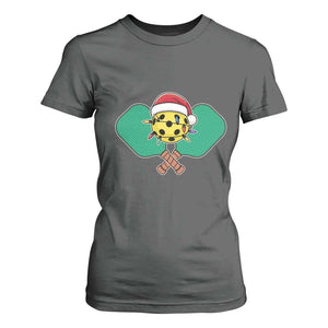 Funny Christmas Pickleball Holiday Santa Hat T Shirt For Women TS11 Dark Heather Print Your Wear