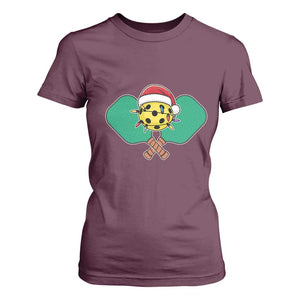 Funny Christmas Pickleball Holiday Santa Hat T Shirt For Women TS11 Maroon Print Your Wear