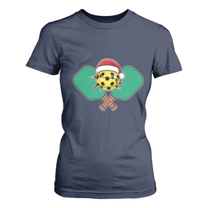 Funny Christmas Pickleball Holiday Santa Hat T Shirt For Women TS11 Navy Print Your Wear