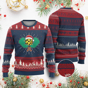 Funny Xmas Pickleball Holiday Santa Hat Ugly Christmas Sweater TS11 Burgundy Print Your Wear