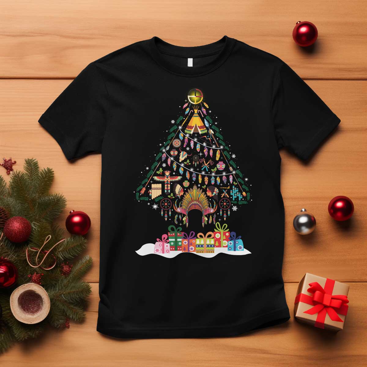 Funny Native American Christmas Tree Medicine Wheel T Shirt TS11 Black Print Your Wear