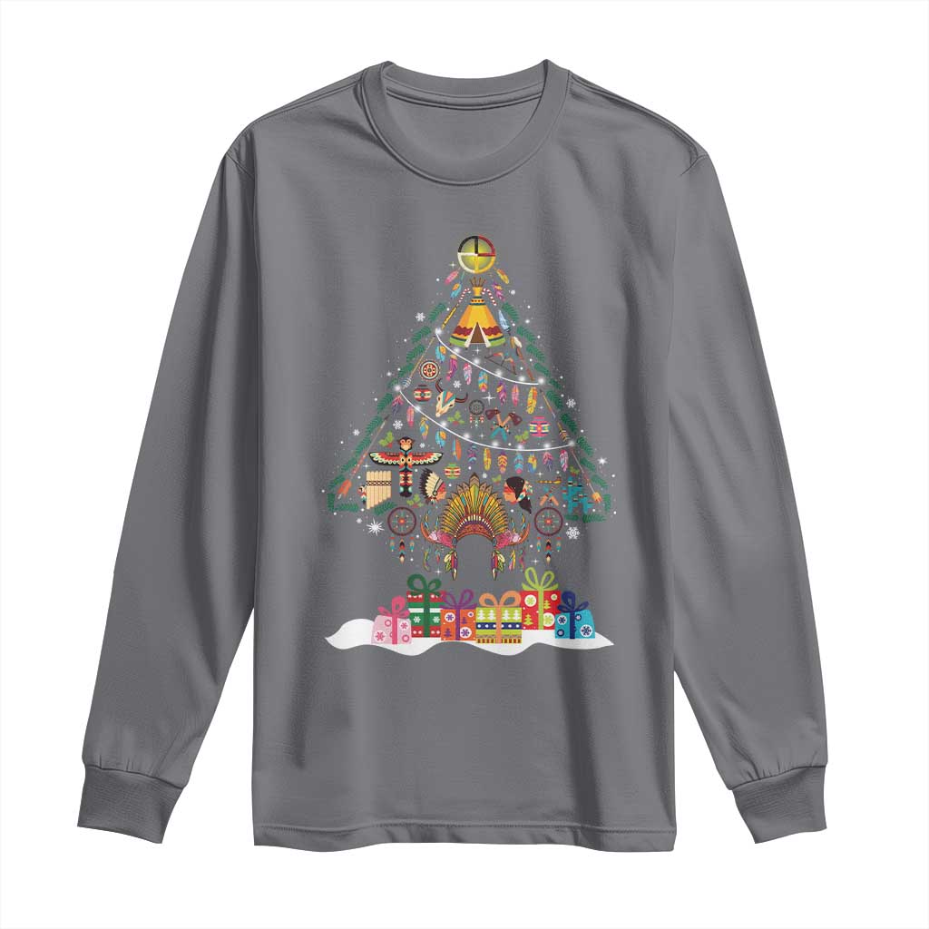 Funny Native American Christmas Tree Medicine Wheel Long Sleeve Shirt TS11 Charcoal Print Your Wear