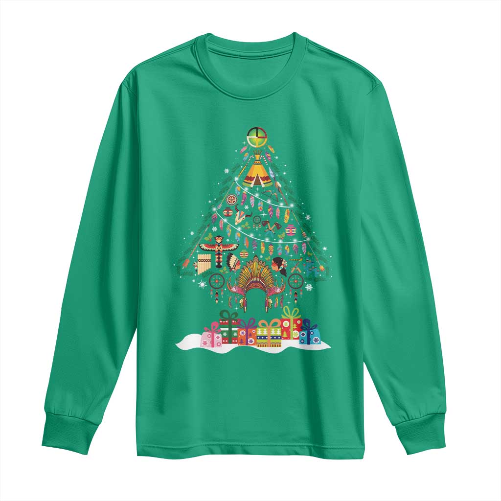 Funny Native American Christmas Tree Medicine Wheel Long Sleeve Shirt TS11 Irish Green Print Your Wear