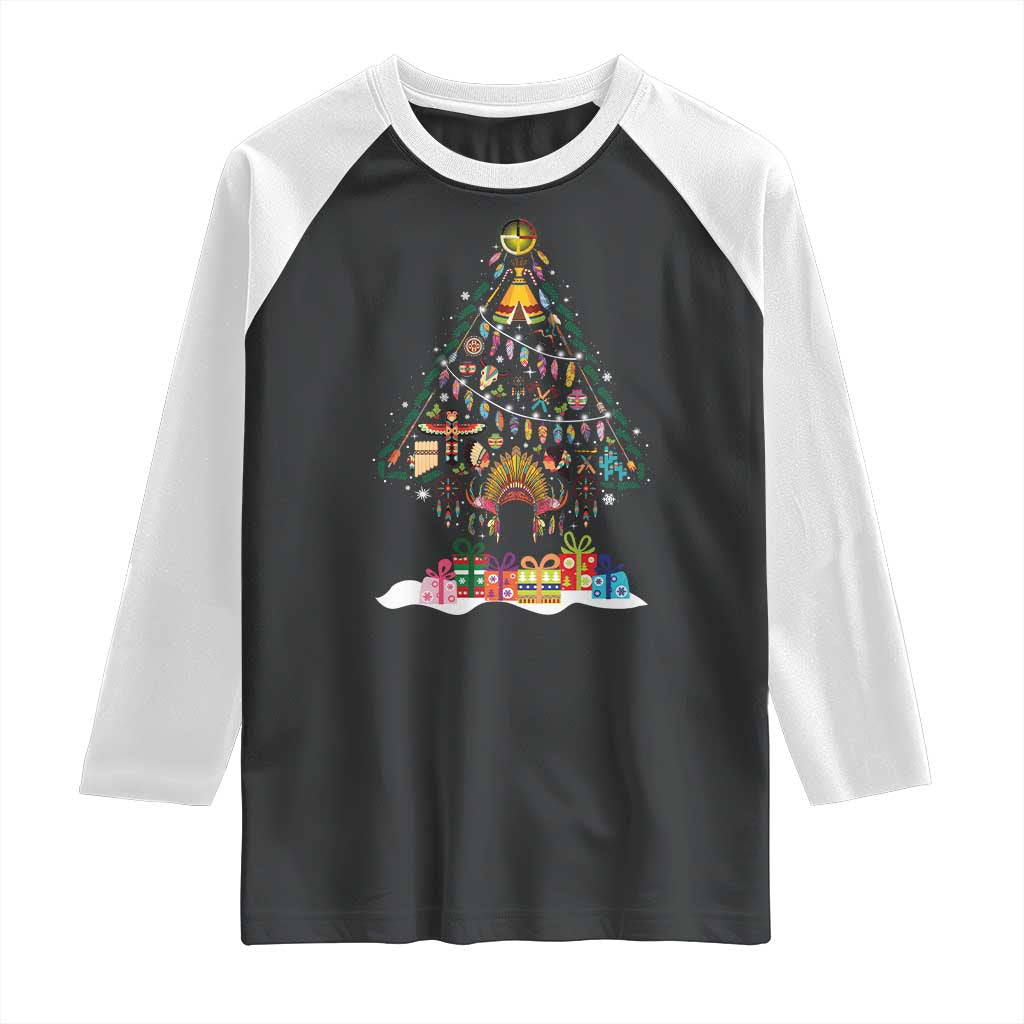 Funny Native American Christmas Tree Medicine Wheel Raglan Shirt TS11 Black White Print Your Wear
