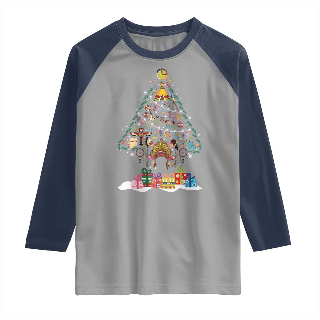 Funny Native American Christmas Tree Medicine Wheel Raglan Shirt TS11 Sport Gray Navy Print Your Wear