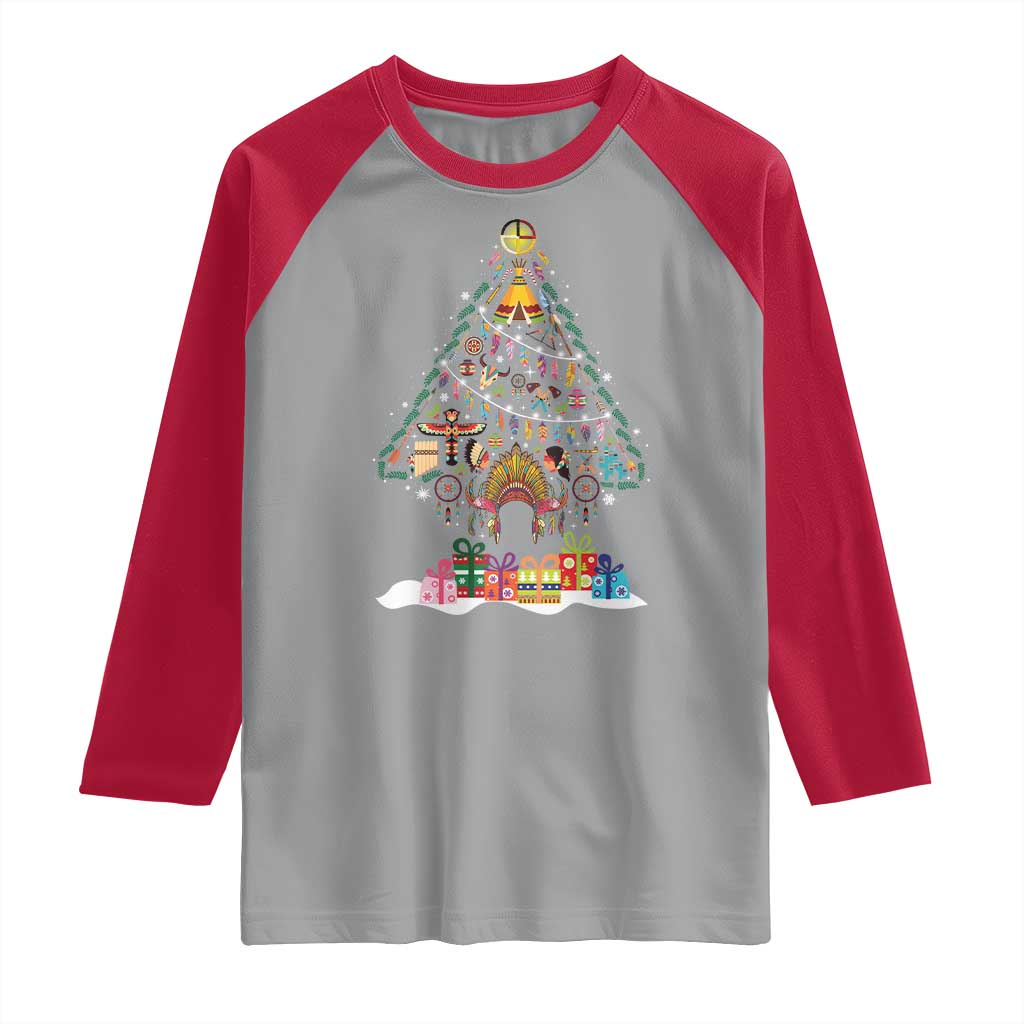 Funny Native American Christmas Tree Medicine Wheel Raglan Shirt TS11 Sport Gray Red Print Your Wear