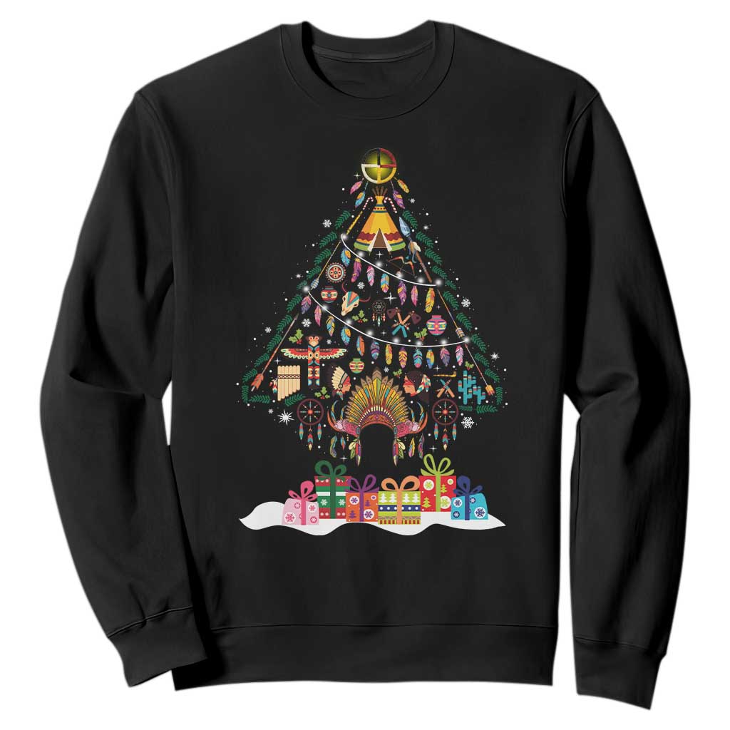 Funny Native American Christmas Tree Medicine Wheel Sweatshirt TS11 Black Print Your Wear