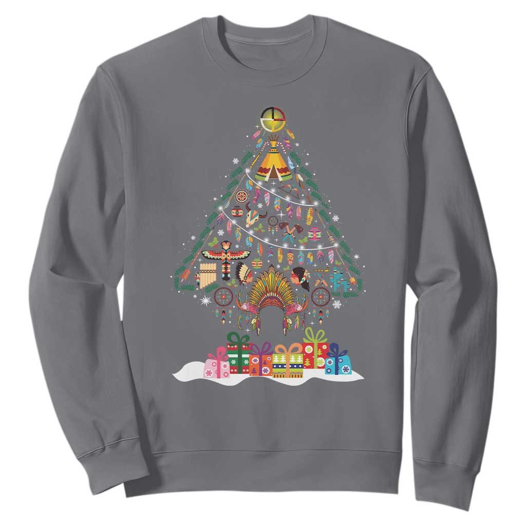 Funny Native American Christmas Tree Medicine Wheel Sweatshirt TS11 Charcoal Print Your Wear